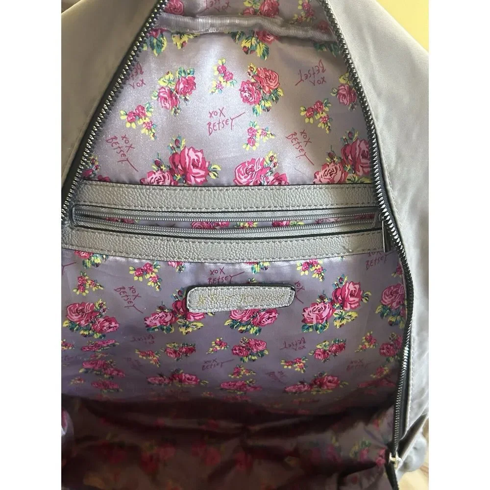 Betsey‎ Johnson Gray Quilted Hearts Backpack Glitter Heart Sneaker With Laces
